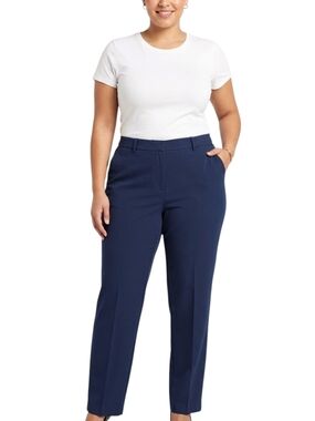 Worthington Curvy Trouser Navy Blue Mid Rise Dress Pants Size 20W Wrinkle Free